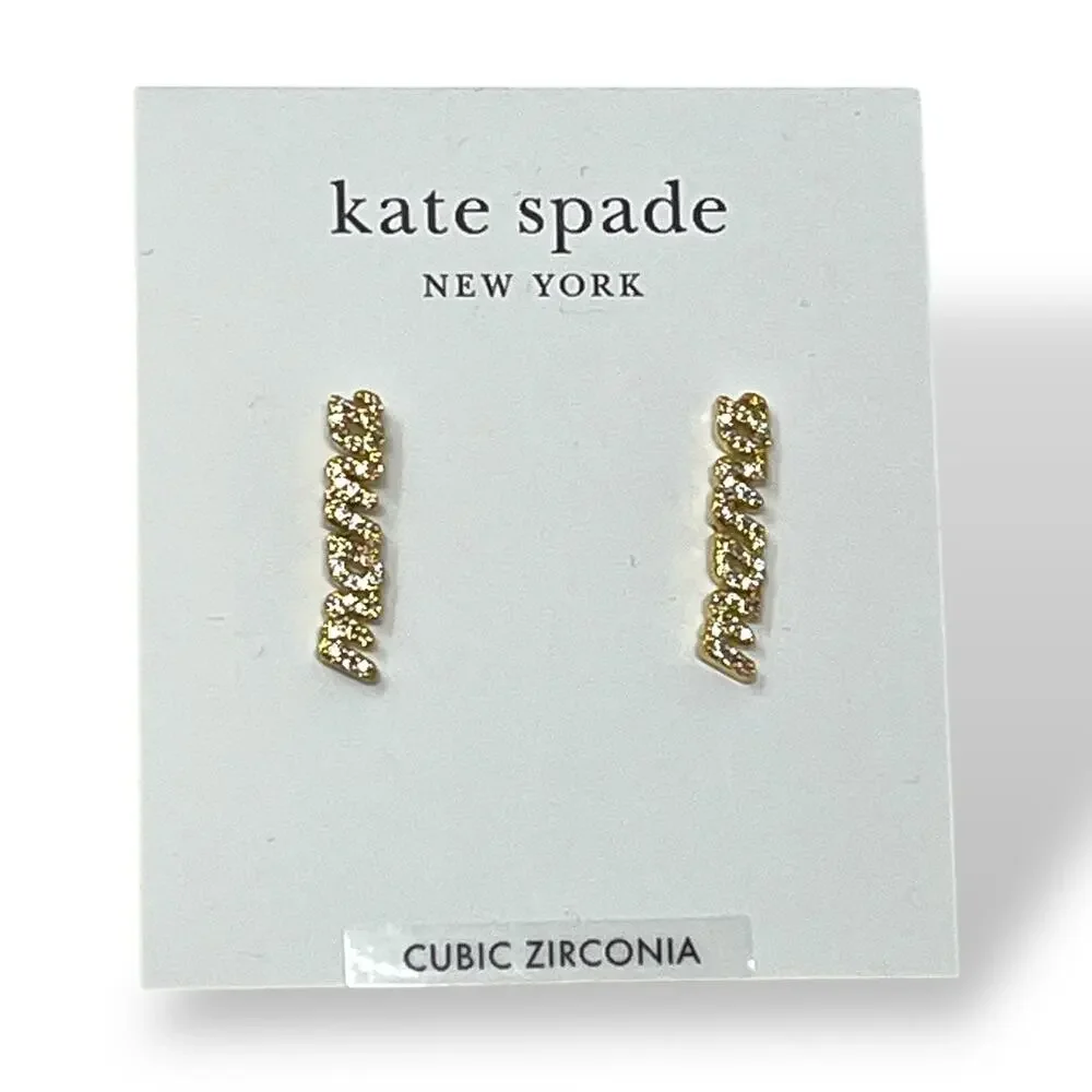 Kate Spade Mama Said Pavé Stud Earrings Gold Clear CZ | NWT Perfect Gift for Mom